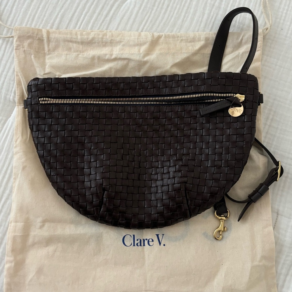 Clare V Woven Leather Crossbody Bag in Dark Brown with Gold Hardware Kalamata - Picture 11 of 16